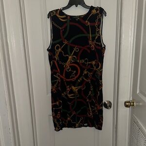 Lauren Ralph Lauren Black Sleeveless Chain-Print Midi Dress